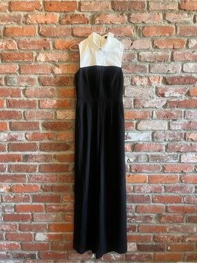 BCBG Two-Tone Black and White Sleeveless Collared Jumpsuit